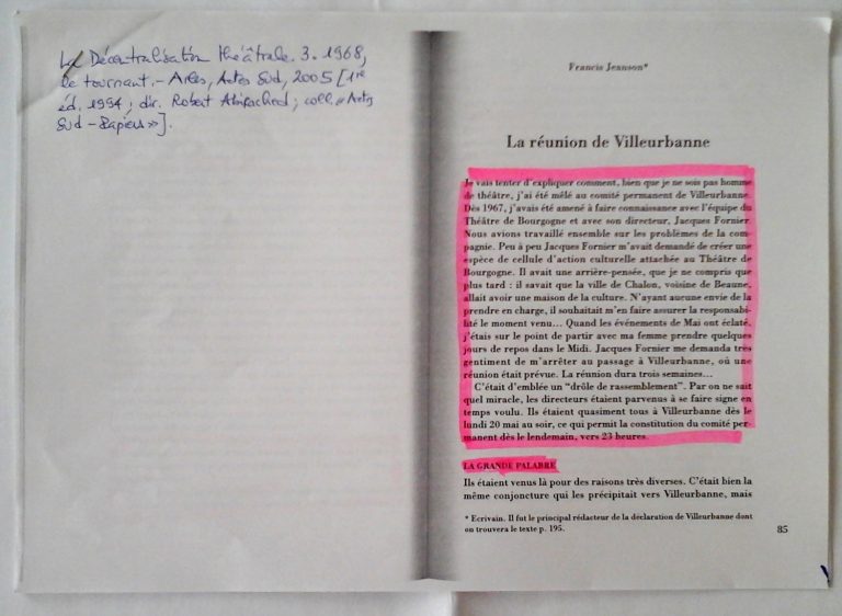 Jeanson (Francis).- « La réunion de Villeurbanne », in : La Décentralisation théâtrale. 3. 1968, le tournant.