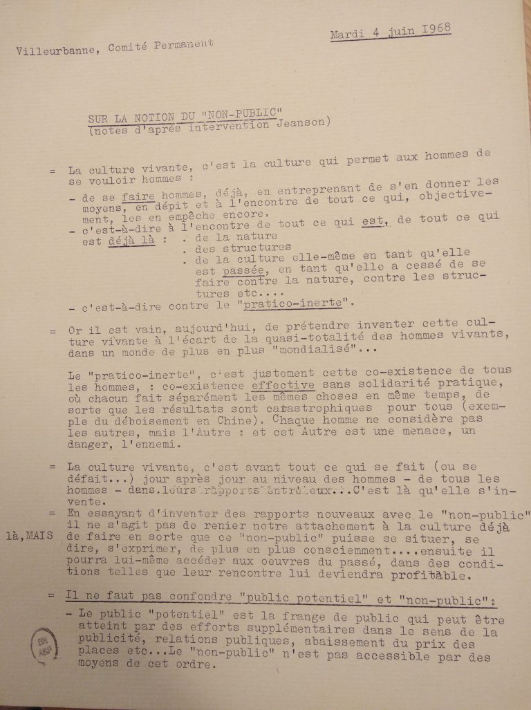 Sur la notion du “non-public” (notes d’après Intervention Jeanson) (1/2)