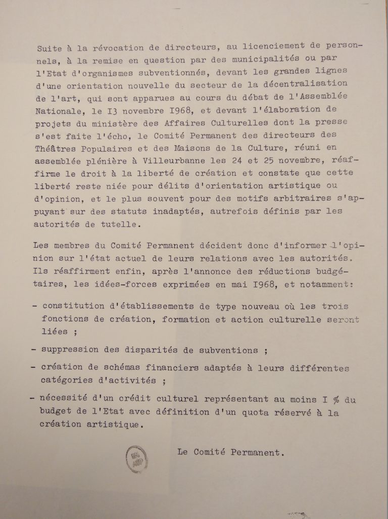 Assemblée plénière à Villeurbanne 24 et 25 nov 1968