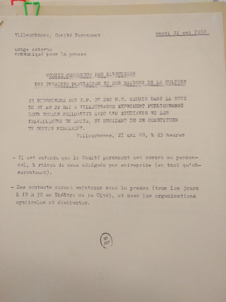 Comité permanent des directeurs des théâtres populaires et des maisons de la culture