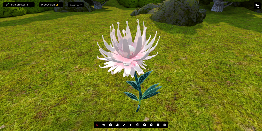Une fleur nacrée plantée sur le terrain virtuel