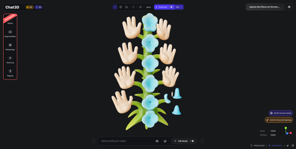 Une dernière plante font les feuilles sont des mains humaines, paumes vers l'avant