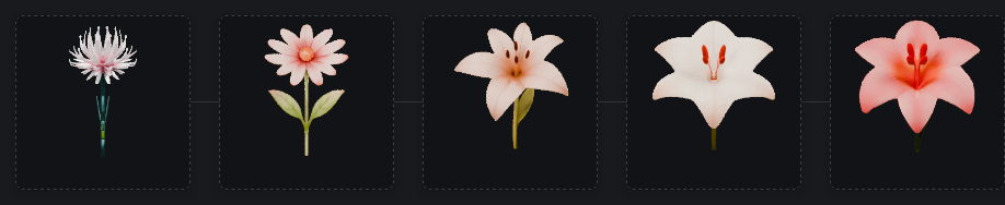 Une génération de plusieurs modèles successifs de fleur