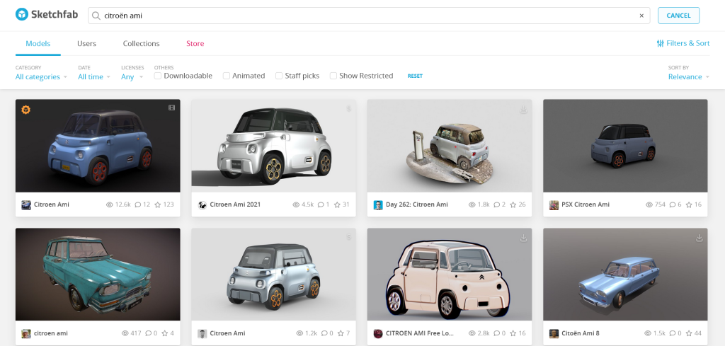 Résultats de recherche sur Sketchfab à partir des mots clés Citroën Ami