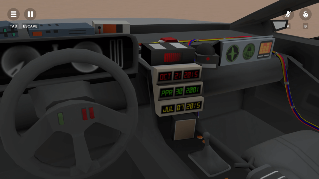 L'intérieur de la DeLorean avec les dates mythiques du 21 octobre 2015 et du 07 juillet 2015