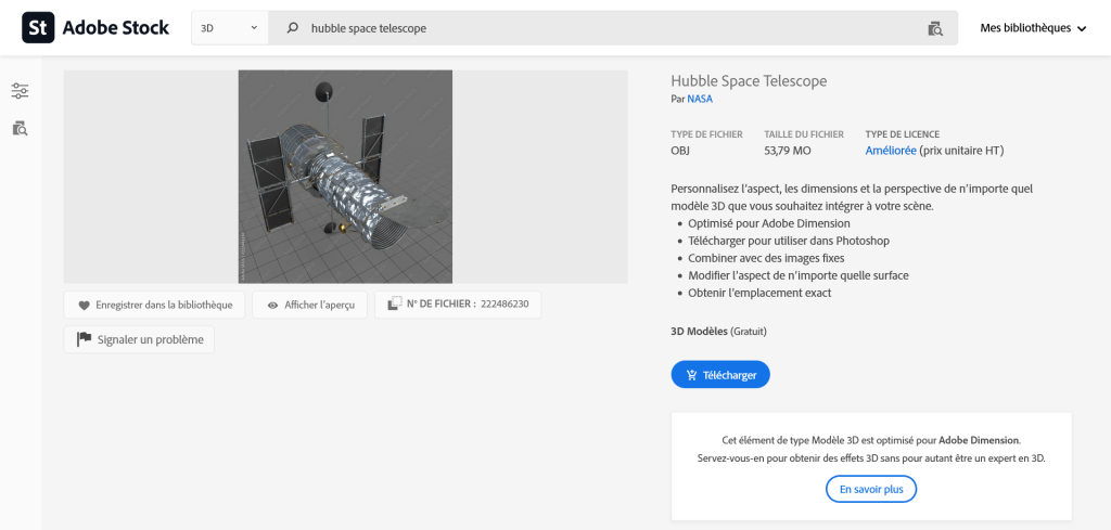 Fiche descriptive de Hubble Space Telescope sur Adobe Stock
