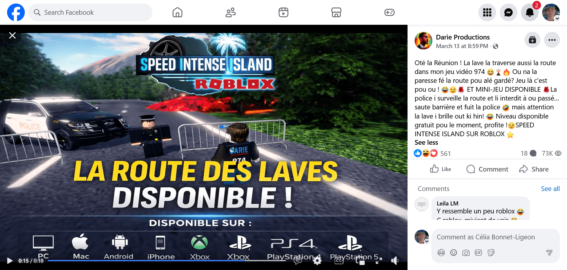 Post Facebook - Lionel Darie