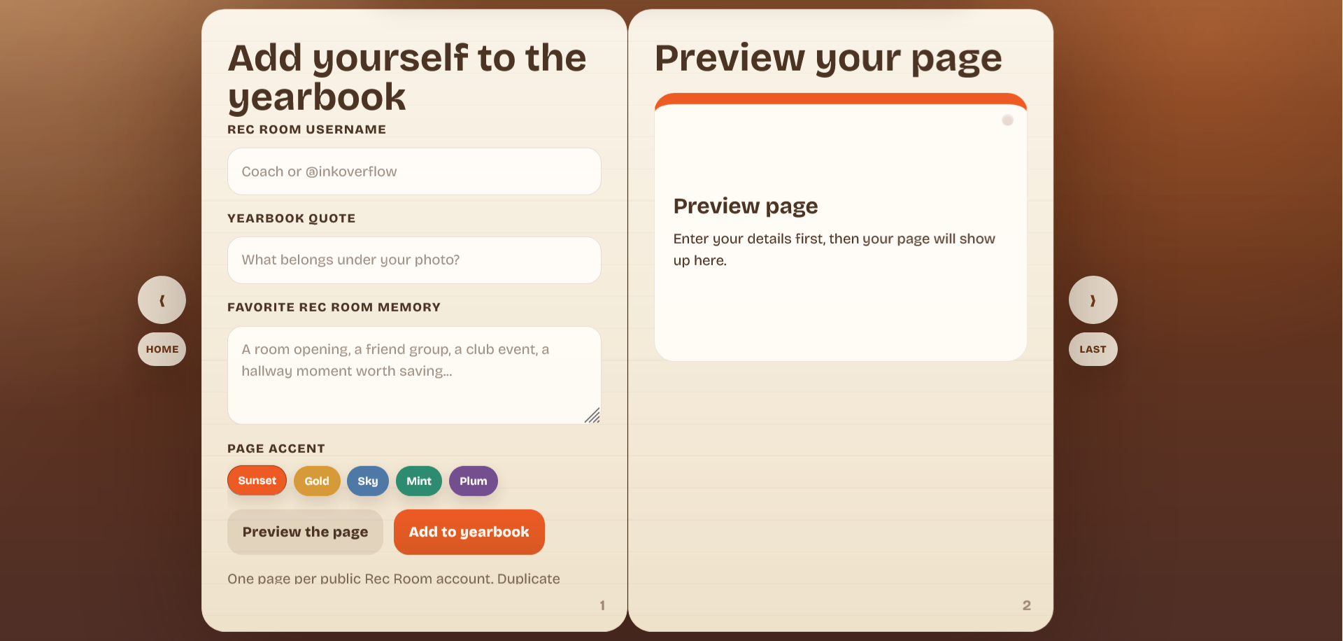 Rec Room - Yearbook - Consignes