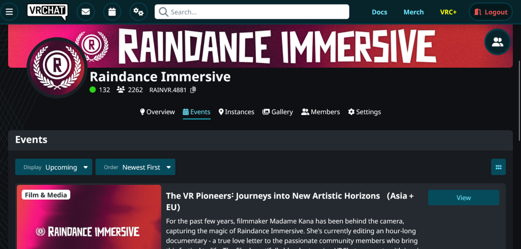 Raindance Immersive Group in VRChat